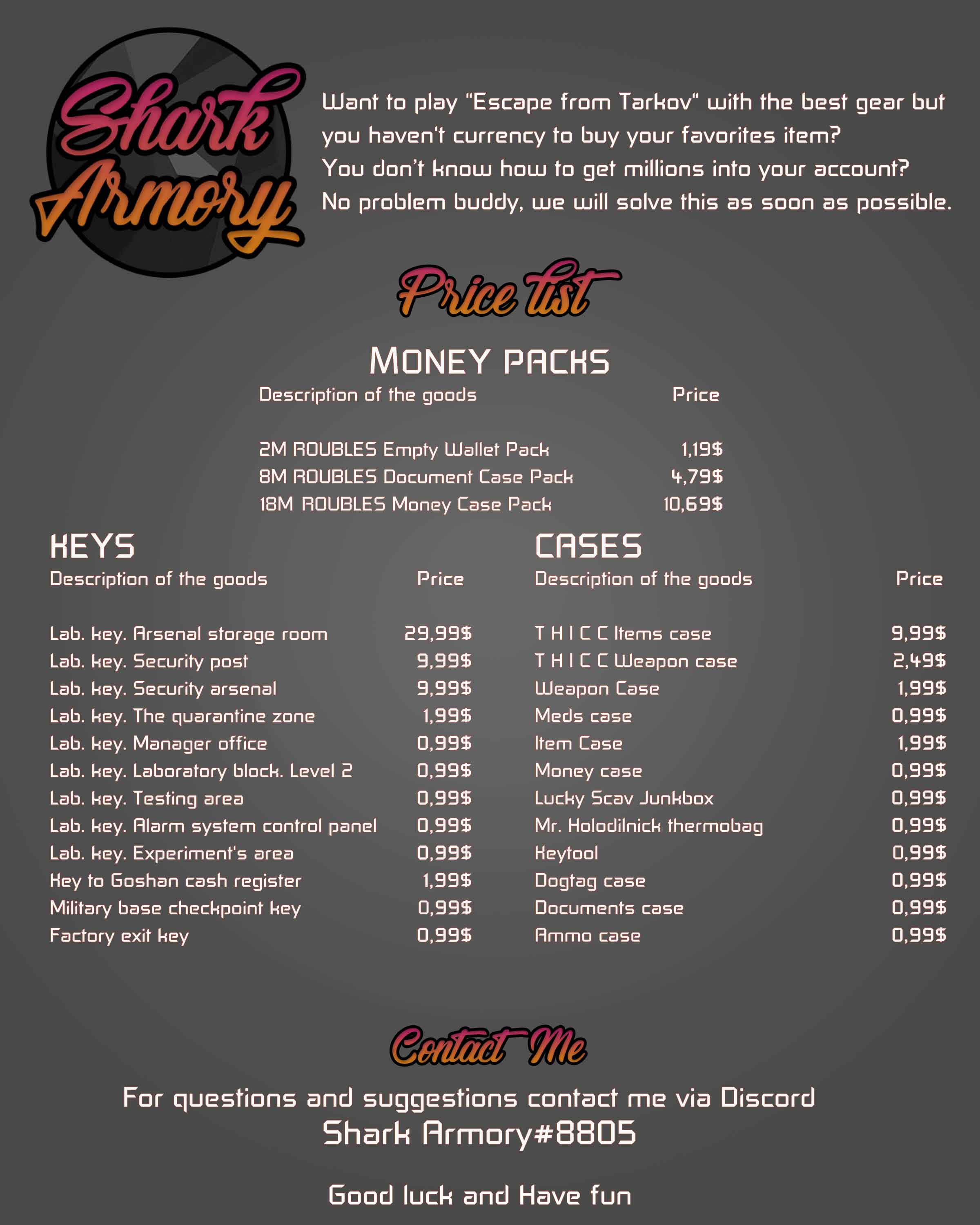 Escape  from tarkov currency, keys, cases, any kind of items-price-final-jpg