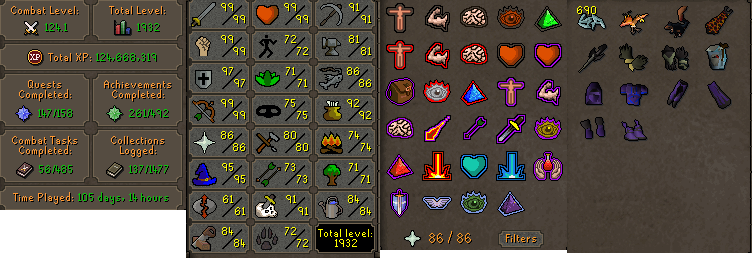 Lvl124 1932TL 99S!-Original Owner - Infernal Cape, Avernic Defender, Ferocious Gloves, Rigour/Augury-1-png