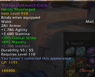 WTS Vintage Duskwatch Cinch 910 heroic titanforged Ravencrest EU Alliance-313ec10cd97c708ecb404673b156ee79-png