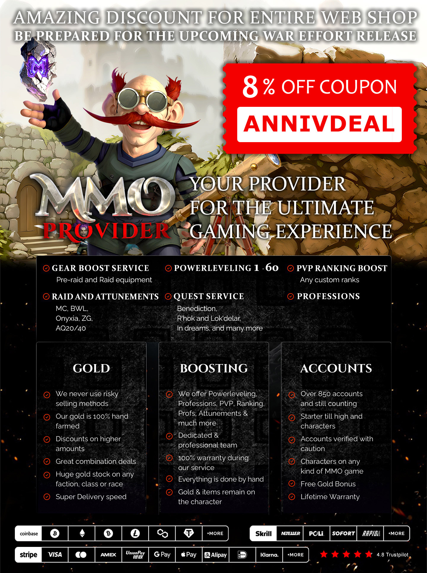 HUGE Warmane/Everlook/Stormforge/Turtle WoW | 520+ Chars | HUGE SHOP | Daily Updated-anniv-ownedcore-jpg
