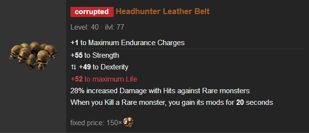 Selling +1 Endurance Headhunter Leather Belt in Harbinger SC-hh-jpg